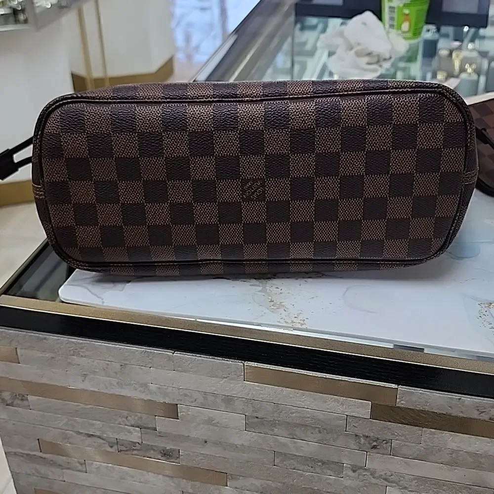 NEW Authentic Louis Vuitton Damier Ebene Neverfull PM Purse Bag Tote & Pouch